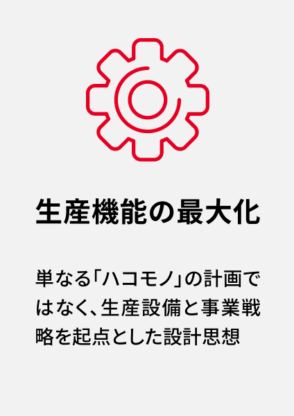 生産機能の最大化 単なる「ハコモノ」の計画ではなく、生産設備と事業戦略を起点とした設計思想